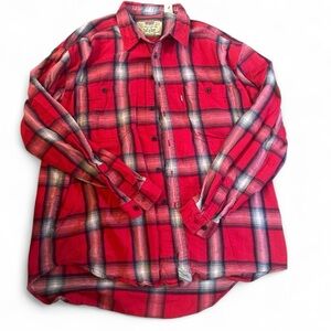 Levi's Men's Vibrant Red and Black Plaid Shirt